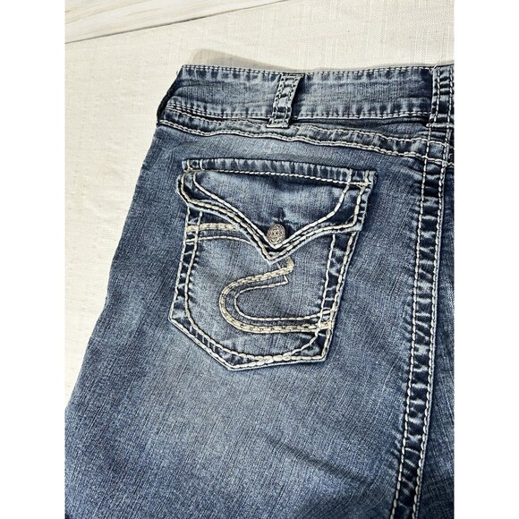 Silver MCKENZIE Blue Denim Jean Shorts Womens Size 20 Stretch Flap Button Pocket - Picture 10 of 15